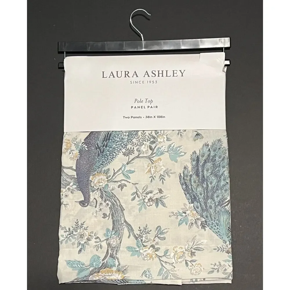Laura Ashley Belvedere Peacock Curtains 2 Panels TURQUOISE BLUE 38”x 108”